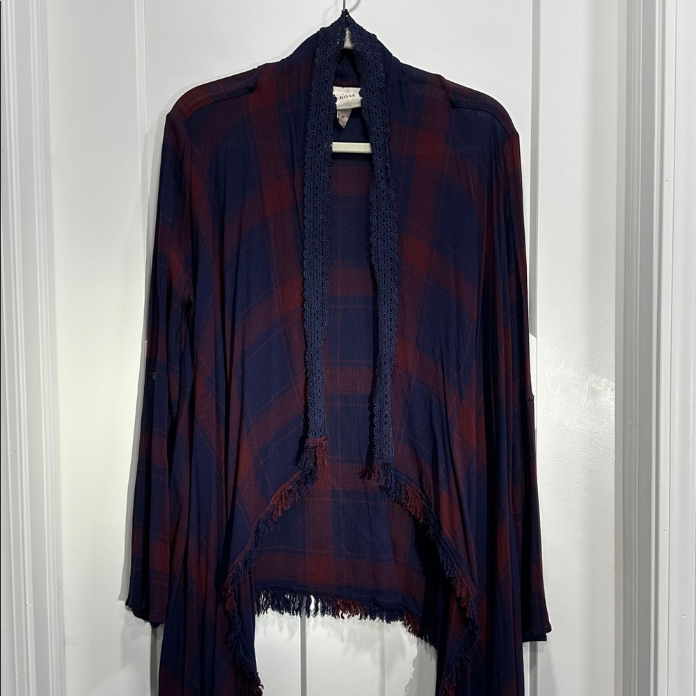 Plaid Fringe Cardigan
